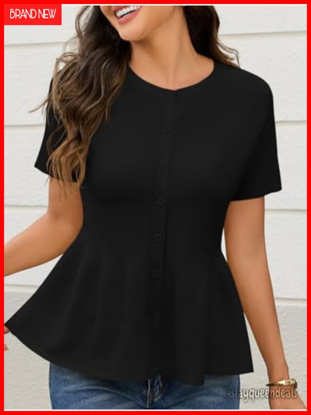 Short Sleeve Babydoll Cardigan with Button Closure and Flare Hem - Picture 2 of 6